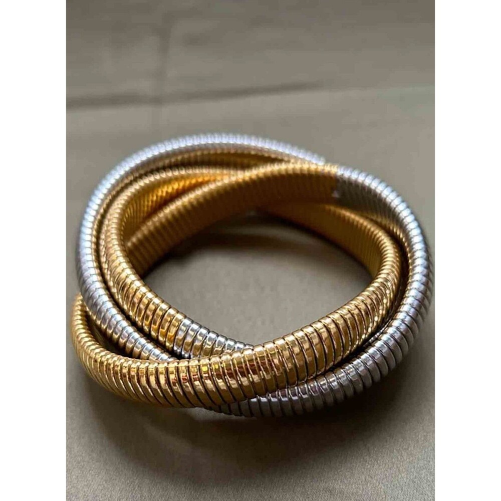 Janis Savitt Large Triple Twist Cobra Bracelet Gold Silver - Picture 2 of 6